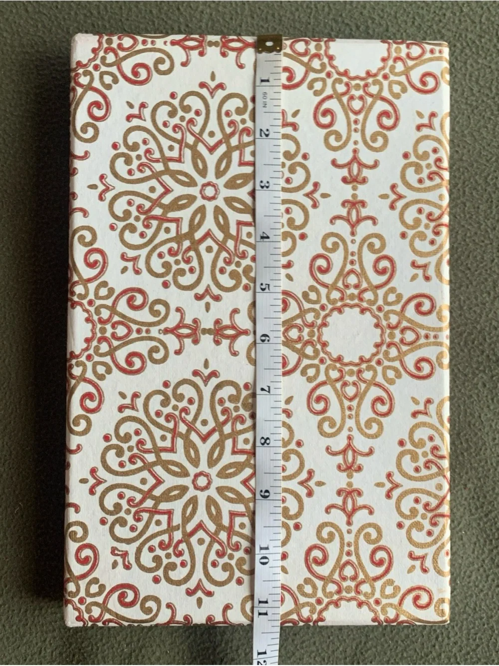 Decorative gift boxes and bag. 4 boxes, 1 bag. Red, gold, cream.